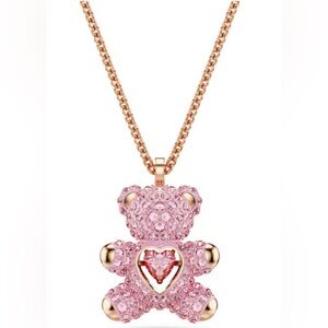 Swarovski Teddy Bear Pendant Necklace Pink Crystals Rose Gold 5642976